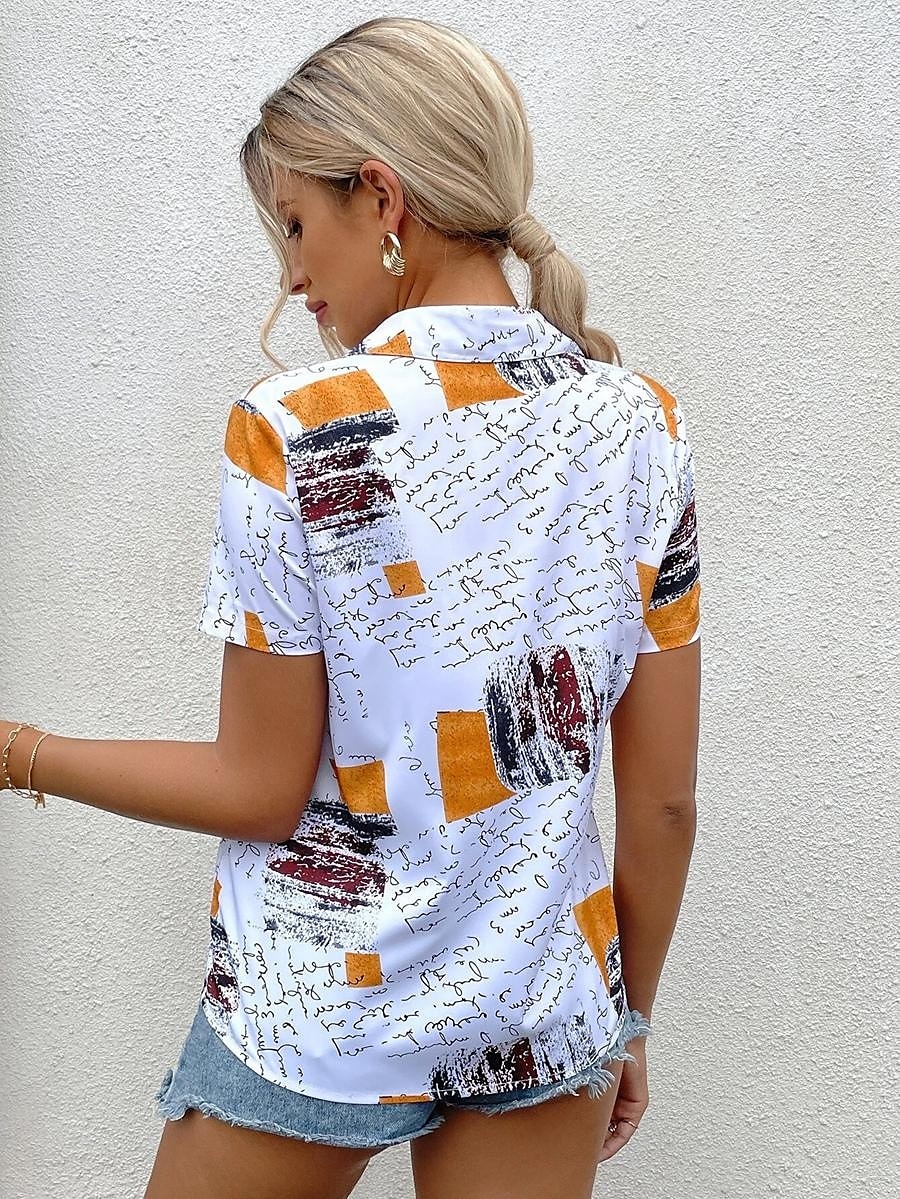 Damen Hemd Grafik Alltag Lässig Kurzarm Hemd Kragen Reguläre Oberteile Alltag Knöpfe Druck Weiß Sommer 2025 - $24.99 –P2