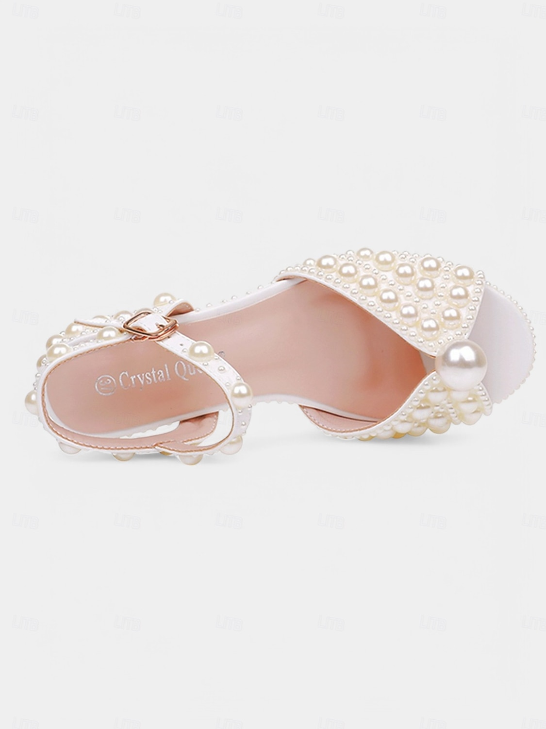 Sandales de mariée blanches en perles, chaussures à petit talon bloc et bride cheville pour les mariages champêtres et formels. de 2026 ? $69.99 –P6