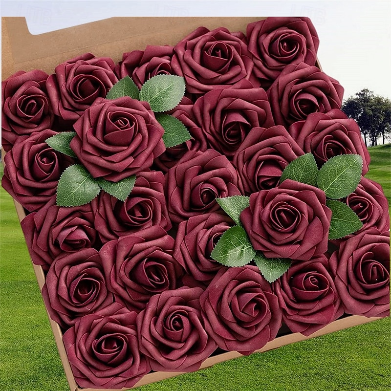 25 Stück, künstliche Rosen in Retro-Pink, Simulationsblumen in Retro-Pink, Arrangements mit Rosen, die sich echt anfühlen, Szenendekor, Raumdekor, Hochzeitsbedarf, Hochzeitsgeschenke, 2025 - $20.99 –P5