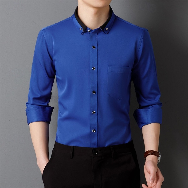 Per uomo Camicia Camicie Camicia con bottoni Tinta unica Matrimonio Feste Nero Bianco Rosa Vino Manica lunga Bavero Primavera Autunno Abbigliamento Tasche del 2025 a $21.99 –P13