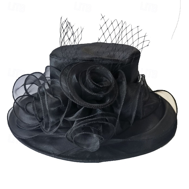 Chapeau de soleil à large bord en organza pour femme, chapeau de style Derby, pour mariage, thé, église de 2025 ? $7.99 –P15