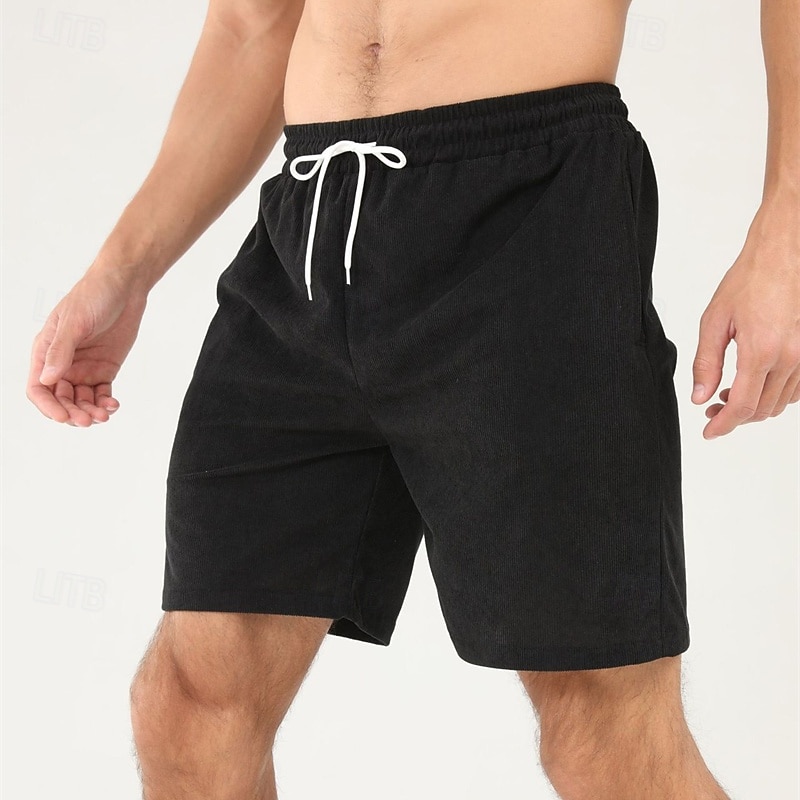 Per uomo Pantaloncini Pantaloncini estivi Pantaloncini casual Pantaloncini di velluto a coste Tasche A cordoncino Vita elastica Liscio Comfort Traspirante Breve Esterno Da mare Sport Informale Nero del 2026 a $16.49 –P4