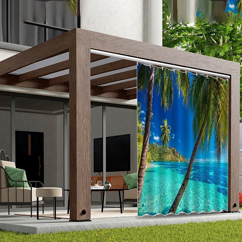 Waterproof Outdoor Curtain Privacy, Sliding Patio Curtain Drapes, Pergola Curtains Grommet 3D Landscape Beach For Gazebo, Balcony, Porch, Party, 1 Panel 2025 - $31.99 –P7
