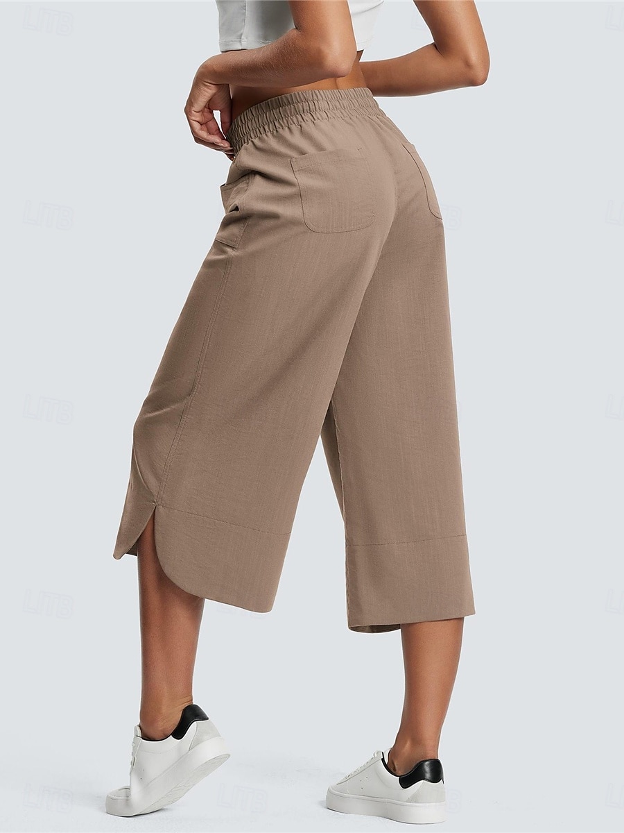 Women's Wide Leg Chinos Fashion Streetwear Calf-Length High Waist Plain Pocket Elastic Waistband Comfy Soft Comfortable Micro-elastic Outdoor Street Navy-blue Army Green Black Blue Summer Spring 2025 - $24.99 –P6