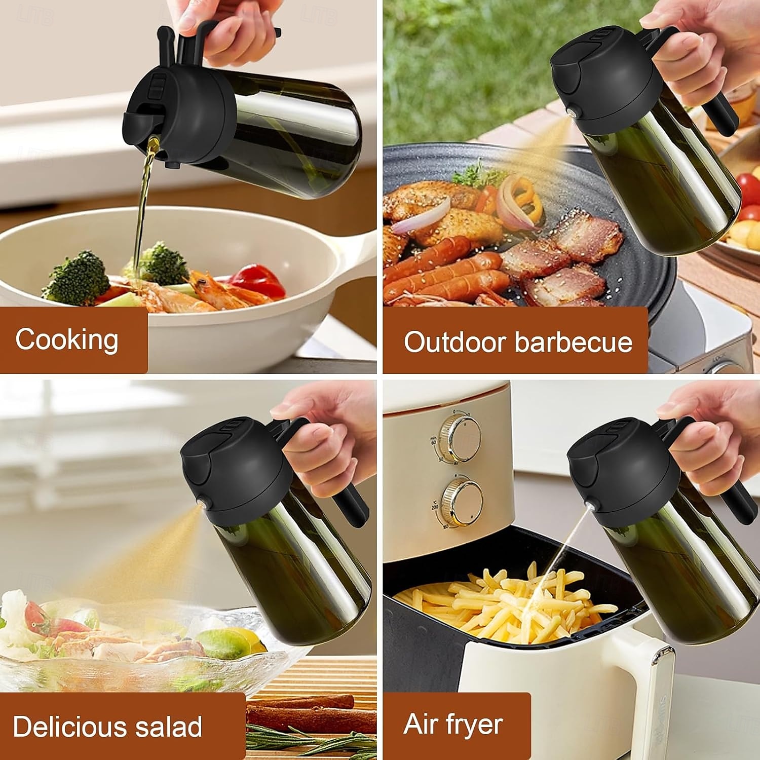 16oz/470ml σκούρο ψεκαστήρα λαδιού που μπλοκάρει το φως για μαγείρεμα, μπουκάλι διανομής ελαιολάδου 2 σε 1 για κουζίνα, premium σκούρο πράσινο γυάλινο μπουκάλι λαδιού, mister λαδιού ποιότητας τροφίμων 2025 - $6.99 –P6