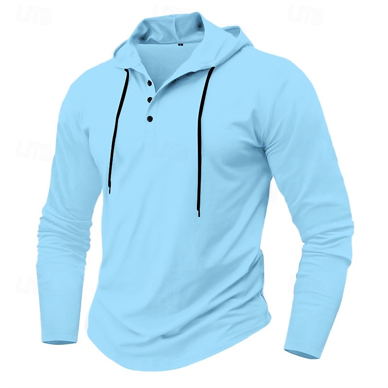 Herren T Shirt Henley Hemd T-Shirt Langarmshirt Langarm Henley Frühling Herbst Einfach Mode Designer Basic Knöpfe Urlaub Straße Ausgehen Schwarz Weiß Marineblau Top T-Shirt für Herren 2025 - $21.99 –P10