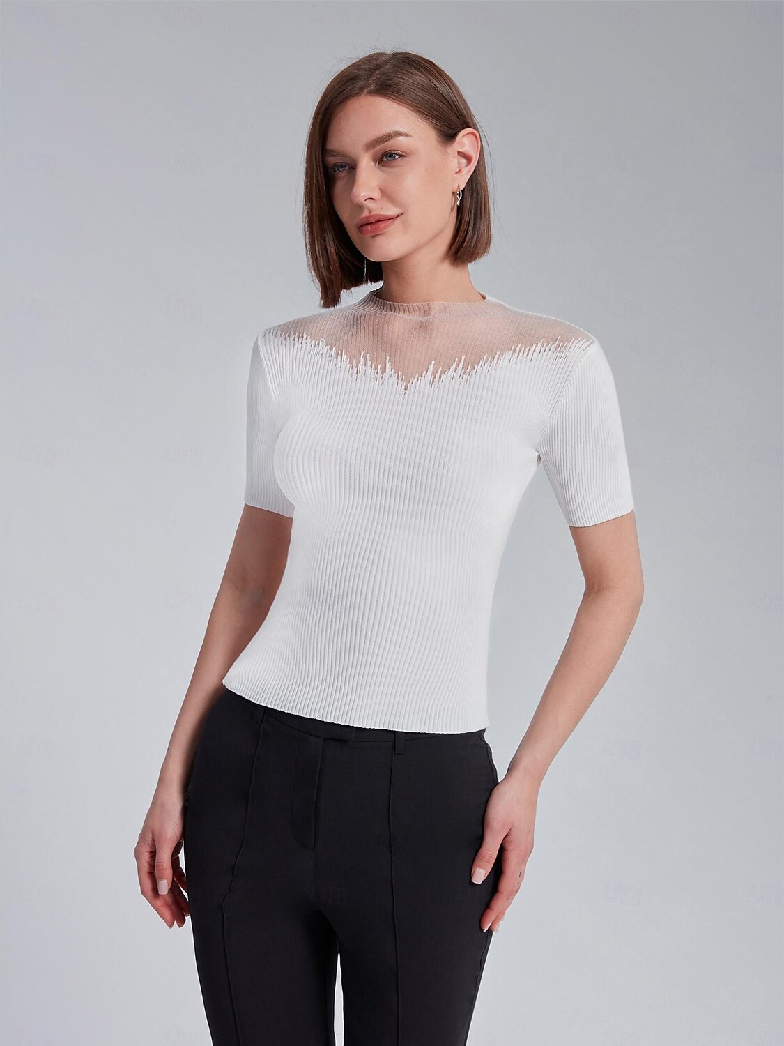 top in maglia a coste trasparente in chiffon del 2025 a $52.99 –P3