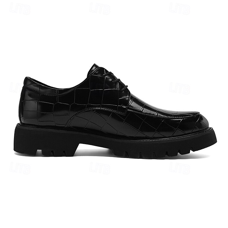 sapatos derby marrom masculino - couro sintético com relevo de textura de crocodilo, calçados estilosos e versáteis para homens, ideais para uso casual, no escritório e no dia a dia de 2025 por $46.99 –P7