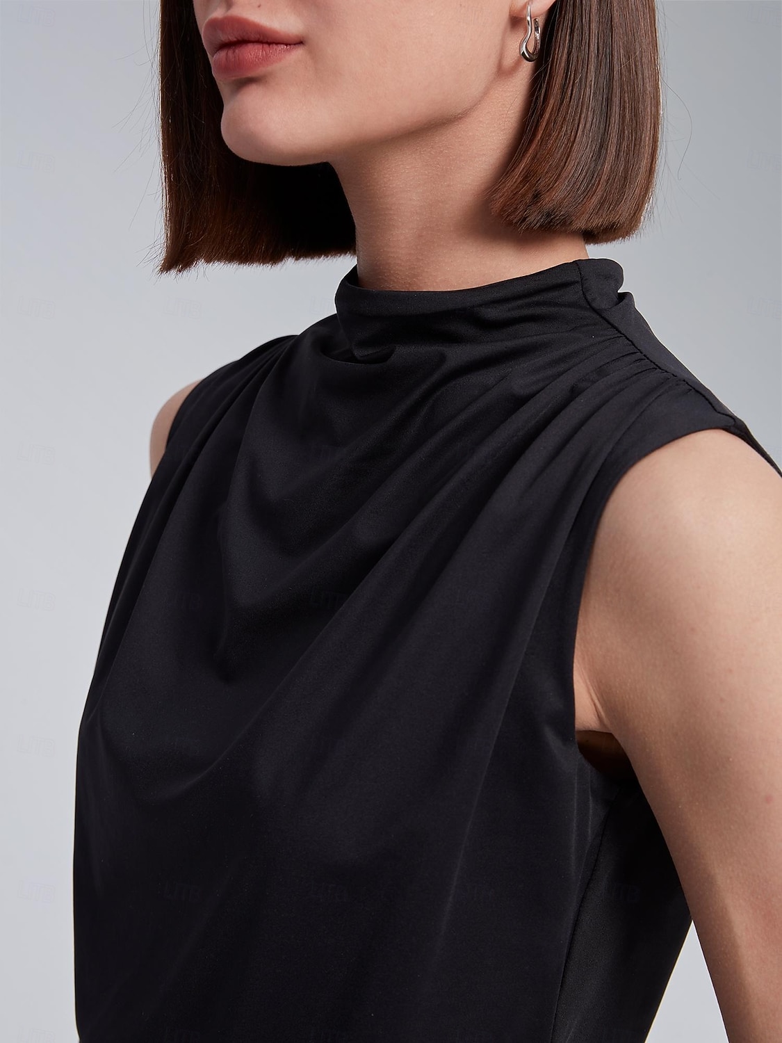 Per donna Tinta unica Vacanza Ufficio Lavoro Senza maniche Nero Bianco Arricciato A lupetto Senza Maniche Elegante Casual Quotidiano Collo Alto Estate Primavera del 2025 a $4.99 –P11