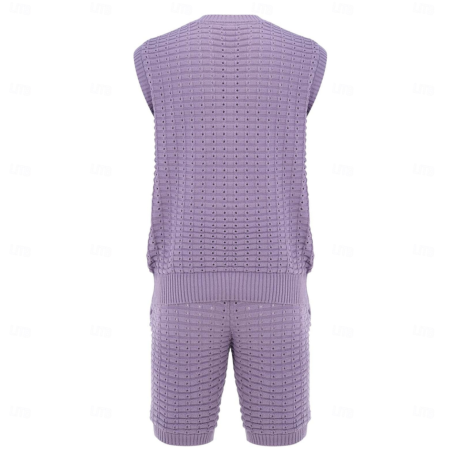 Homens Conjunto de shorts e camiseta Conjunto de T Sem Manga Crewneck Côr Sólida Roupa de Malha Tricotado Férias Roxo Bege Top Tee para Homens de 2025 por $40.99 –P8