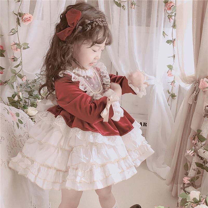 kinderkleidung Mädchen Kleid Lolita Kleid Farbblock Langarm Leistung Party Spitze Patchwork bezaubernd Kostüm Polyester Knielang Spitzenkleid Casual kleid Sommer Frühling 4 Jahre + Rosa Wein Rote 2025 - $54.99 –P7