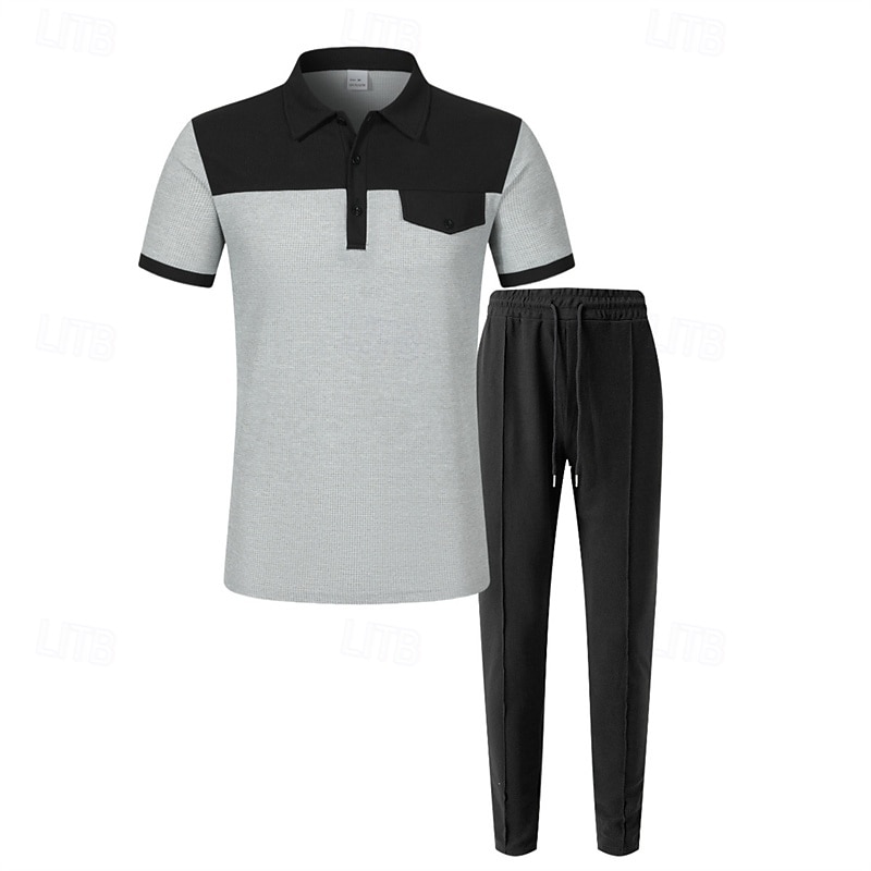 Men's Golf Shirt Golf Polos Shirts Work Casual Lapel Short Sleeve Basic Modern Color Block Patchwork Buttons Summer Spring Regular Fit Wine Green Khaki Gray Golf Shirt 2025 - $31.99 –P11