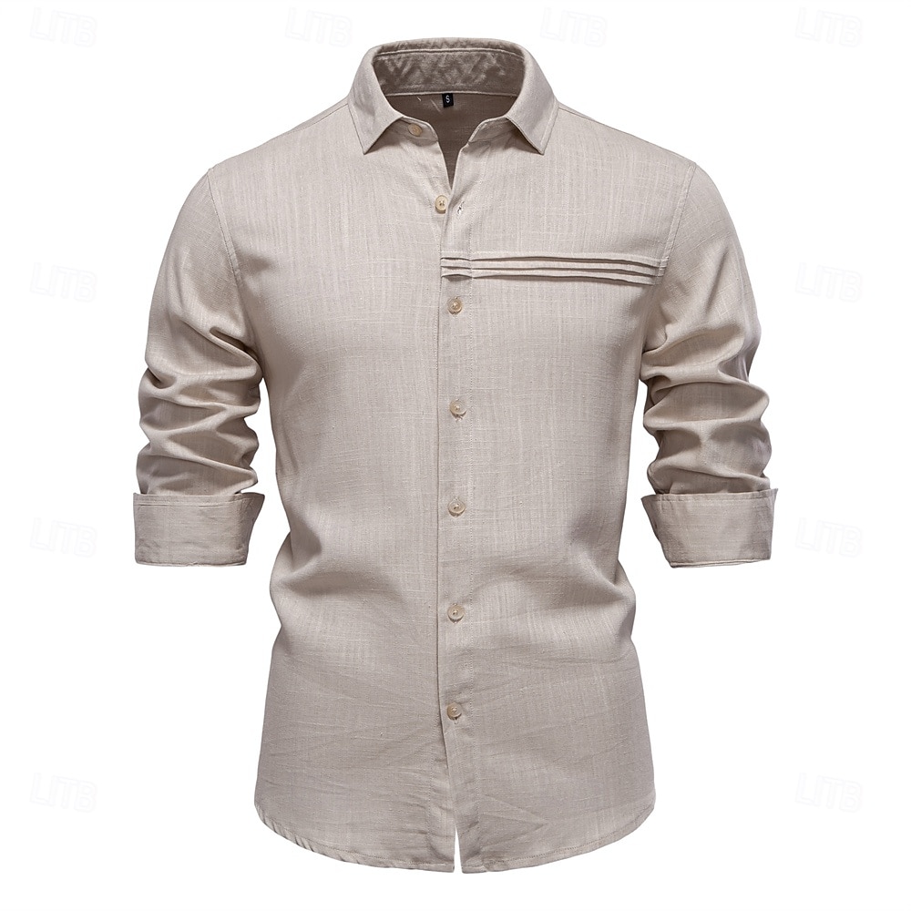 Men's Shirt White Navy Blue khaki Long Sleeve Solid Color Standing Collar Outdoor Causal Ruched Clothing Apparel Daily Casual Daily Leisure 2025 - $26.99 –P16