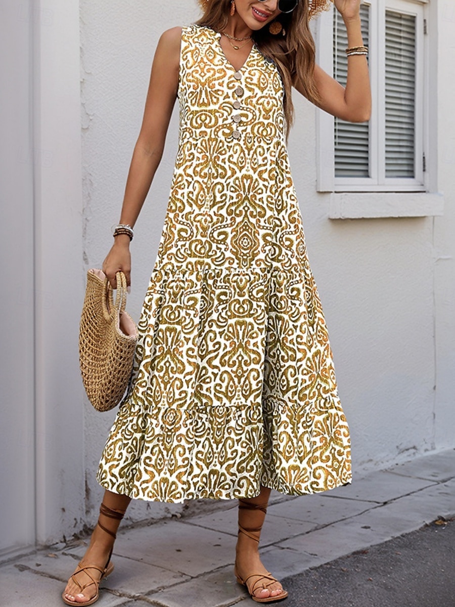 Női Maxiruha hétköznapi ruha Boho elegáns ruhák Ujjatlan ruha Boho ruha Csehország aranyos stílus Stílusos Vakáció Napi Tengerpart Laza öltözet Virágos Ujjatlan Vágott nyak Sárga Medence Fukszia 2025 - $29.99 –P8