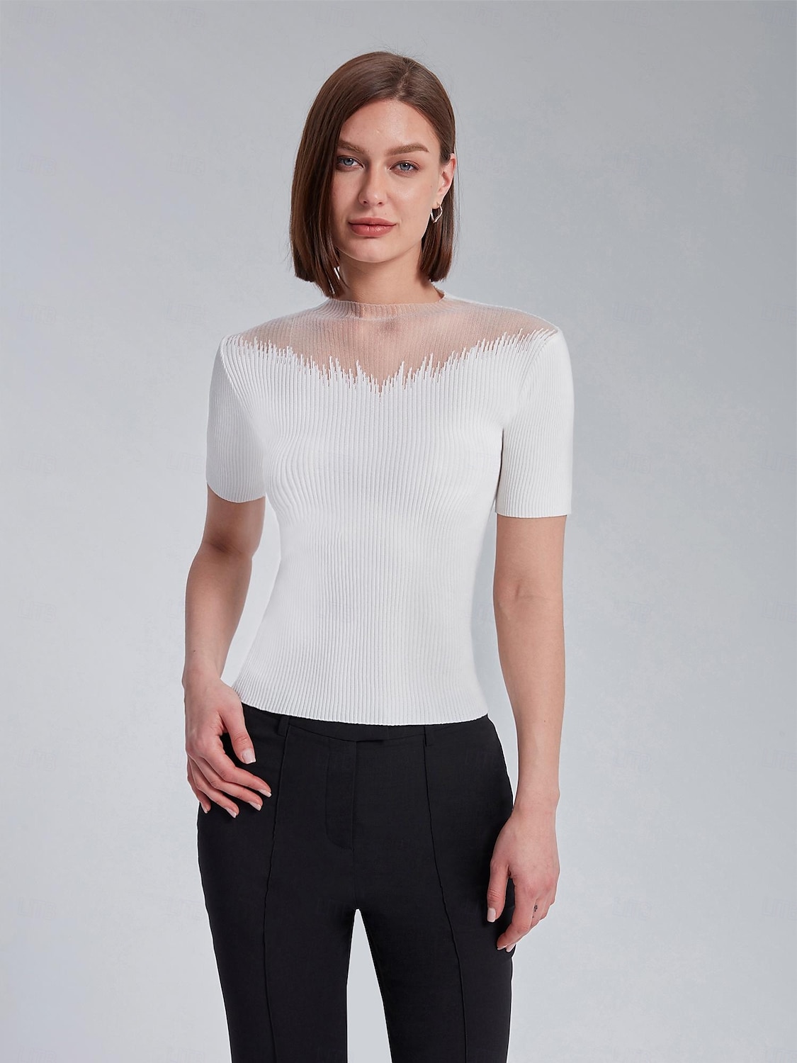 top in maglia a coste trasparente in chiffon del 2025 a $52.99 –P5