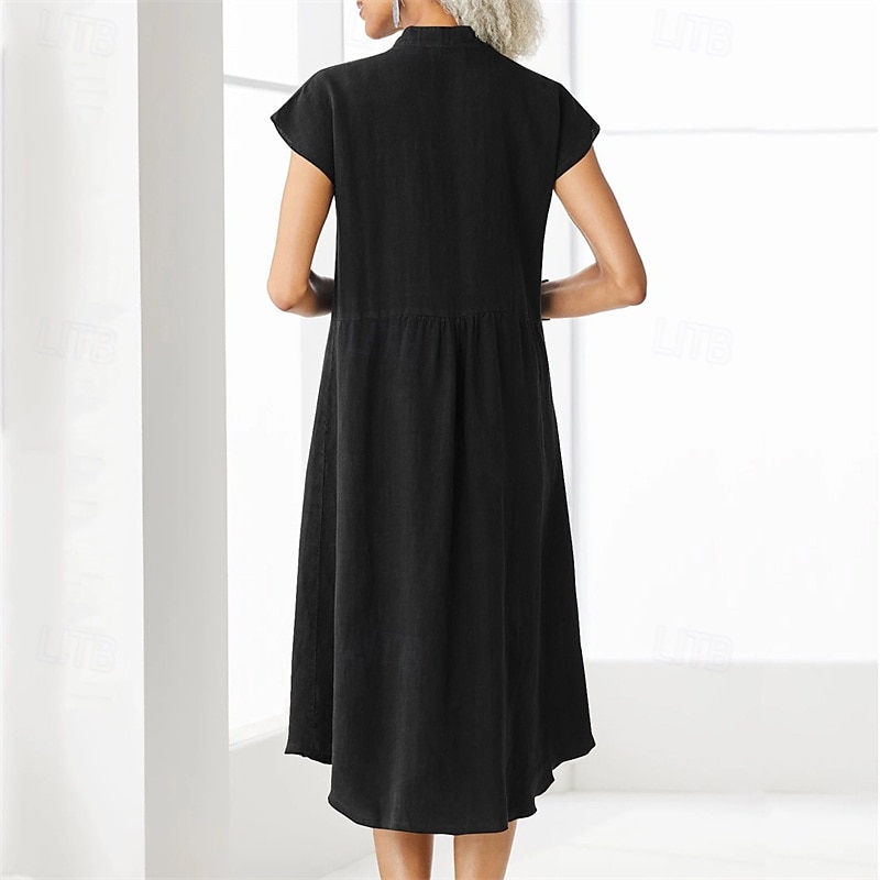Pentru femei Rochie Lunga Rochie Maxi Rochii inspirate din in Rochii Tip Cămașă Rochie casual Rochie din in bumbac Stilat Casual Vacanță Zilnic Dată Fit regulat Simplu Manșon scurt Guler de stand 2025 - $22.99 –P6