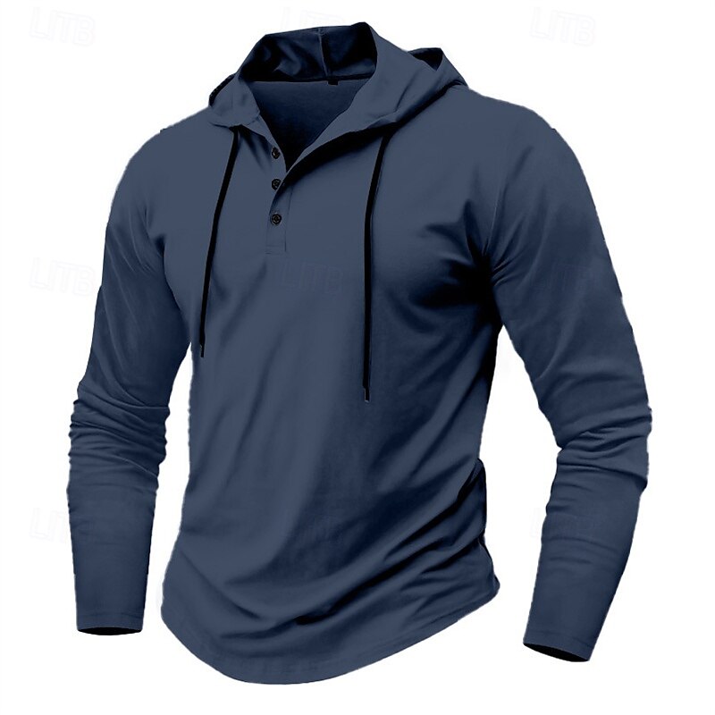 Herren T Shirt Henley Hemd T-Shirt Langarmshirt Langarm Henley Frühling Herbst Einfach Mode Designer Basic Knöpfe Urlaub Straße Ausgehen Schwarz Weiß Marineblau Top T-Shirt für Herren 2025 - $21.99 –P4