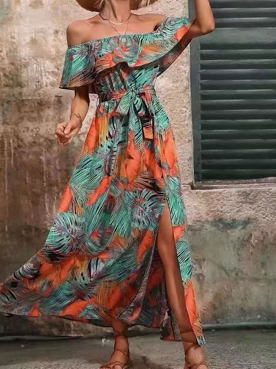 Damen Midi Kleid Korsett Kleid Rüschens Kleid Off-the-Shoulder Kleid Urlaub Strand Urlaub Täglicher Regular Fit Grafik Kurzarm Off-Shoulder Gelb Hellgrün Himmelblau Orange Sommer 2025 - $34.99 –P2