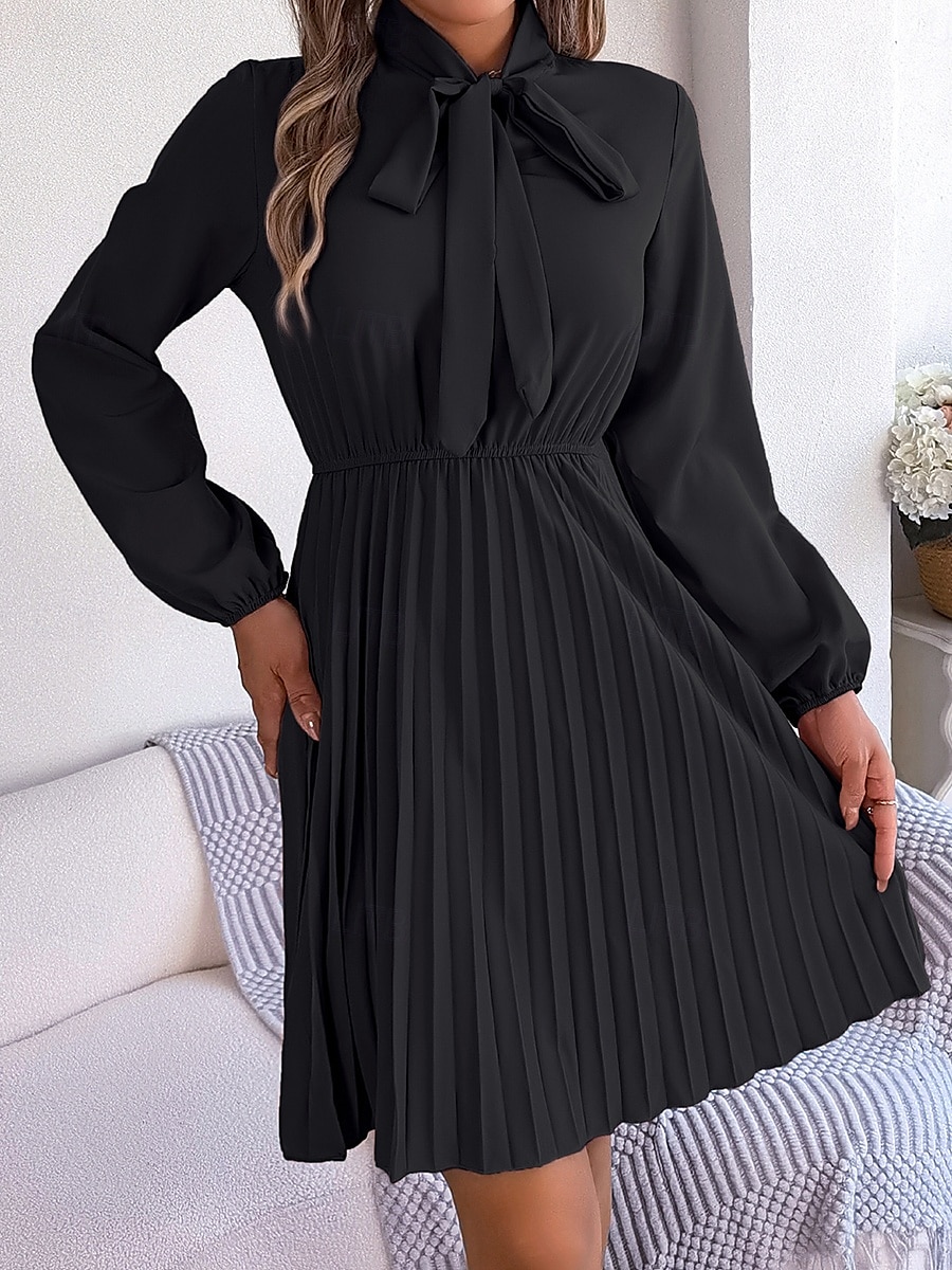 Women's Mini Dress Wrap Dress A Line Dress Solid Color Summer Dress Pleated Dress Party Birthday Vacation Daily Regular Fit Plain Long Sleeve V Neck Black Pink Wine Royal Blue Summer 2025 - $30.99 –P5