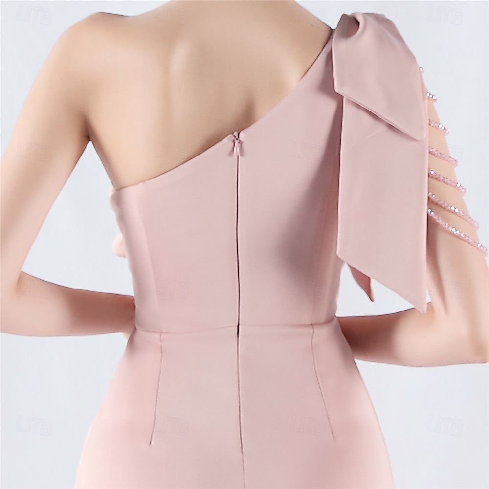 Meerjungfrau  Trompete Abendkleid Elegantes Kleid Formelles Abendparty Bodenlang Ärmellos Ein Schulter Spitze mit Schleife(n) Perlen Schlitz 2025 - $129.99 –P7