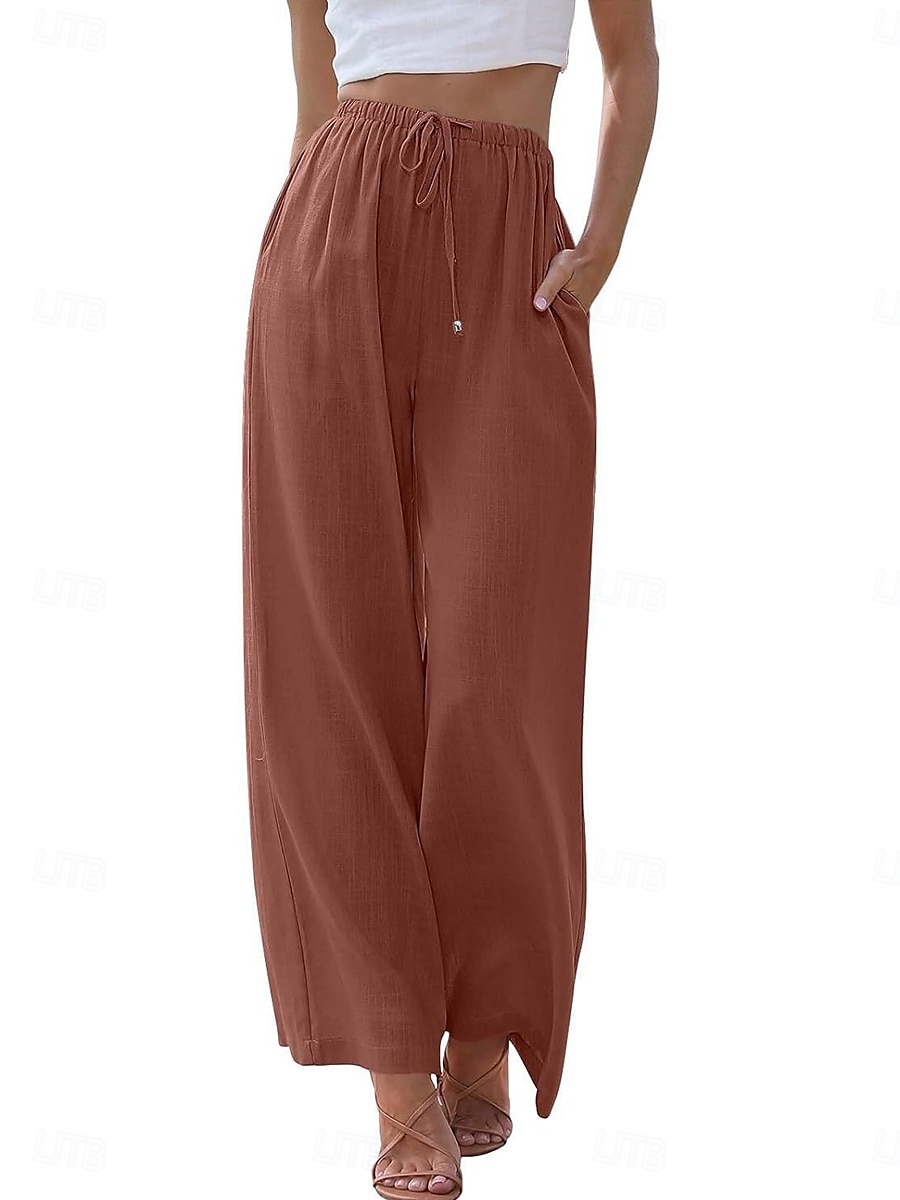 Mulheres Atrevido Calças de linho de algodão chinês Moda Básico Comprimento total Cintura Média Tecido Bolsos Com Cordão Conforto Exterior Micro-Elástica Férias Rua Diário Adamascado Cinzento Escuro de 2025 por $25.99 –P4