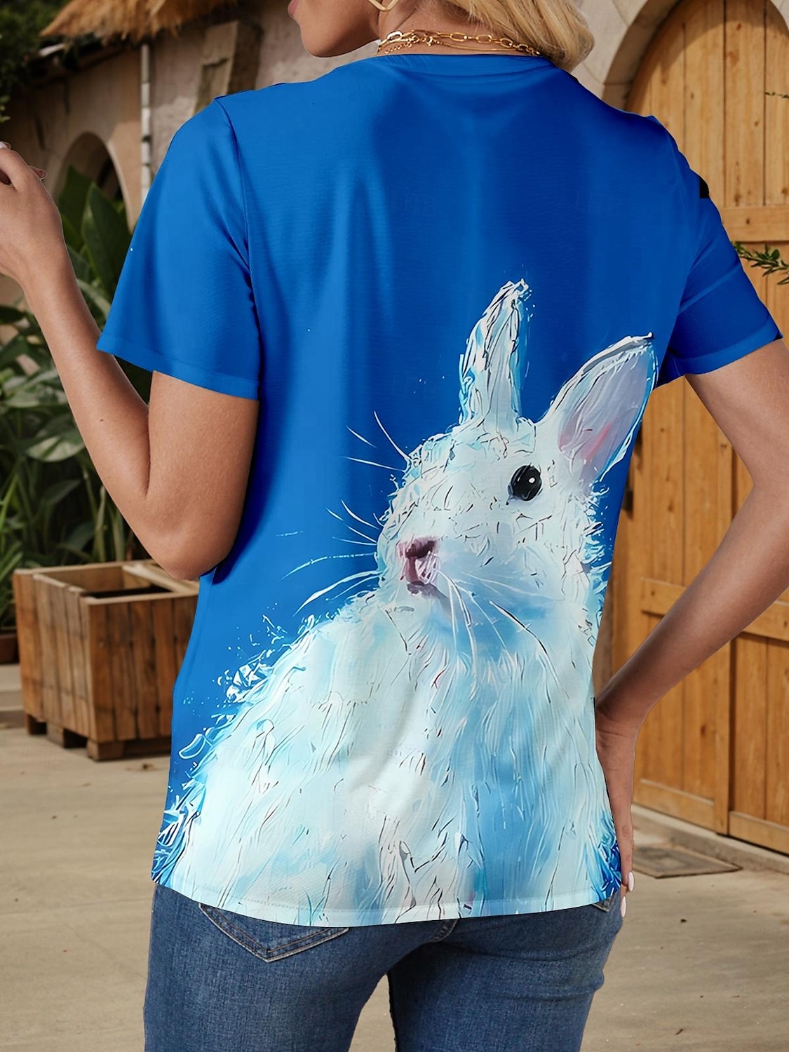Paște Pentru femei Tricou Grafic Animal Stilat Casual Manșon scurt Rotund Topuri obișnuite Zilnic Sfârșit de săptămână Imprimeu Albastru piscină Vară Primăvară 2025 - $19.99 –P2