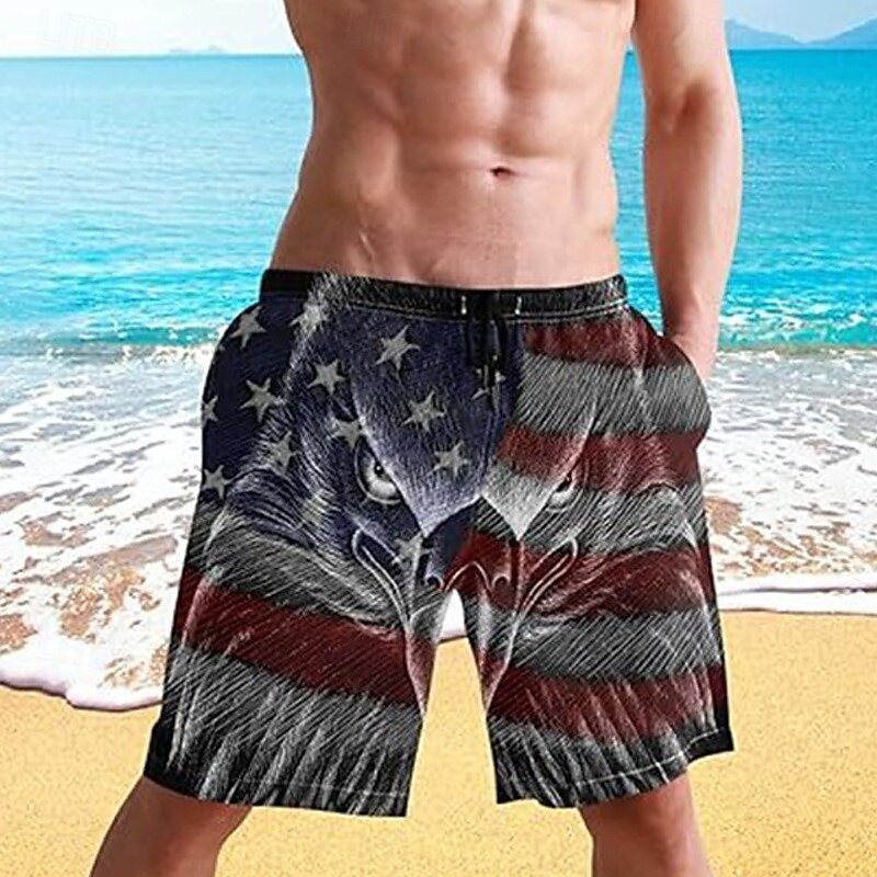Herren Bademode Surfshorts Badehose Schwimmshorts kurz 4-Wege-Stretchgewebe Surfshorts Unten Kordelzug Mit Taschen Schwimmen Surfen Strand Wassersport Bedruckt Nationalflagge Sommer Frühling 2025 - $12.99 –P1