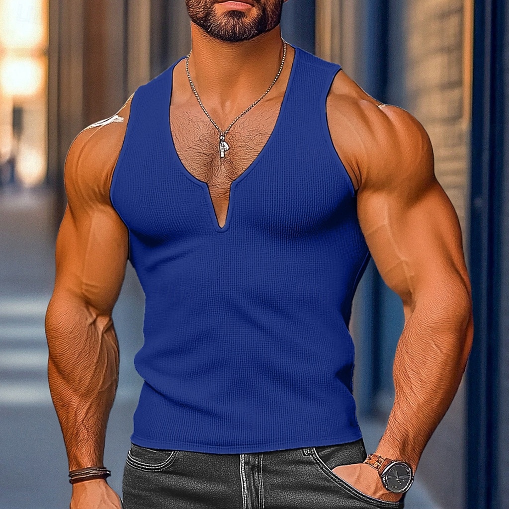 Men's Waffle Tank Top Tank Top Vest Undershirt Sleeveless V Neck Summer Plain Fashion Classic Comfortable Casual Gym Street Yellow Top Tee for Men 2026 - $14.99 –P9