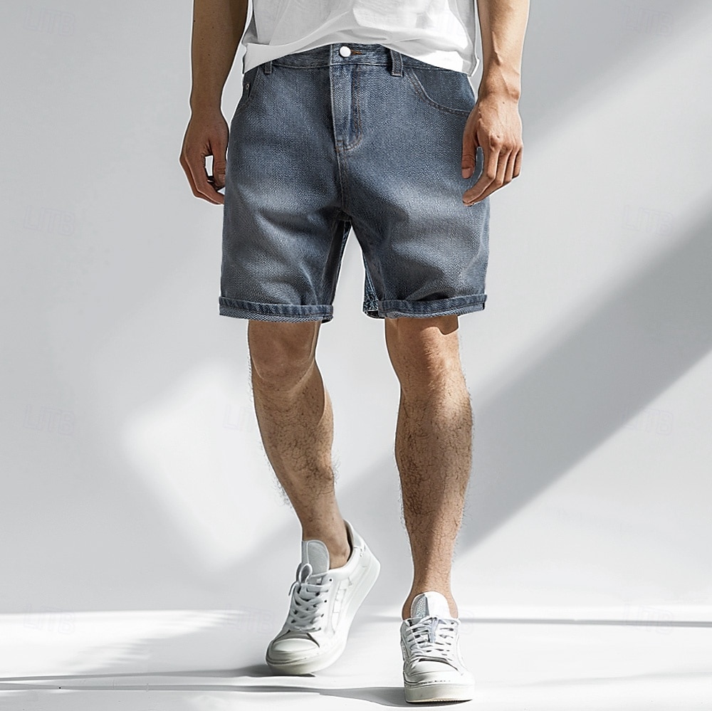 Herre Jeans Dongerishorts Knapper Lomme Gradert Knelengde utendørs Feriereise Avslappet Ferie Årgang Blå Grå Mikroelastisk 2025 - $20.99 –P1