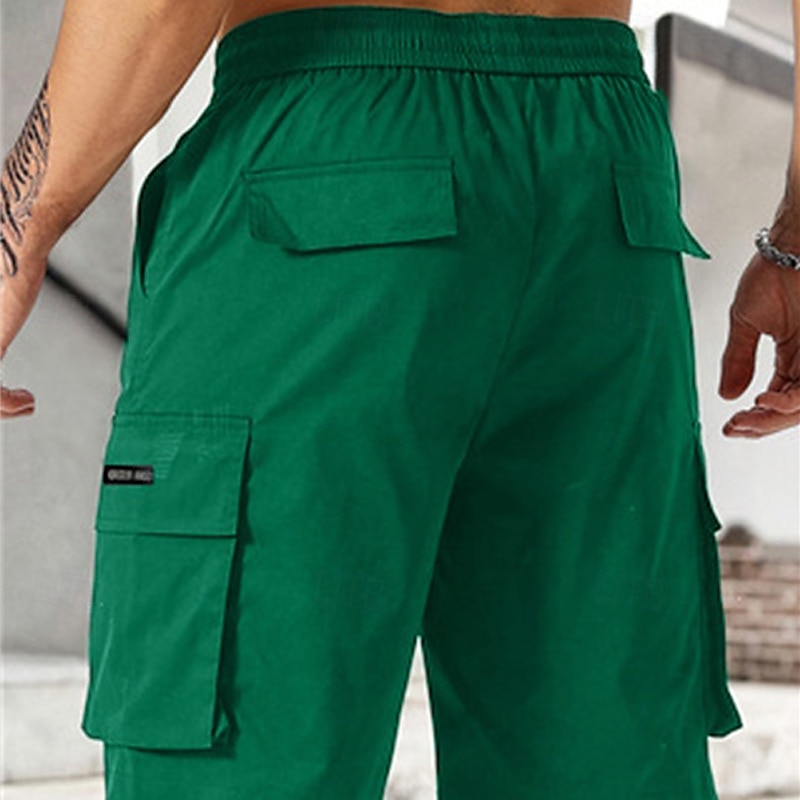 Homens Bermuda Cargo Calção Shorts de verão Com Cordão Cintura elástica Bolso multi Tecido Conforto Vestível Comprimento do joelho Ao ar livre Esporte Diário Moda Casual Preto Verde Claro de 2025 por $18.99 –P11