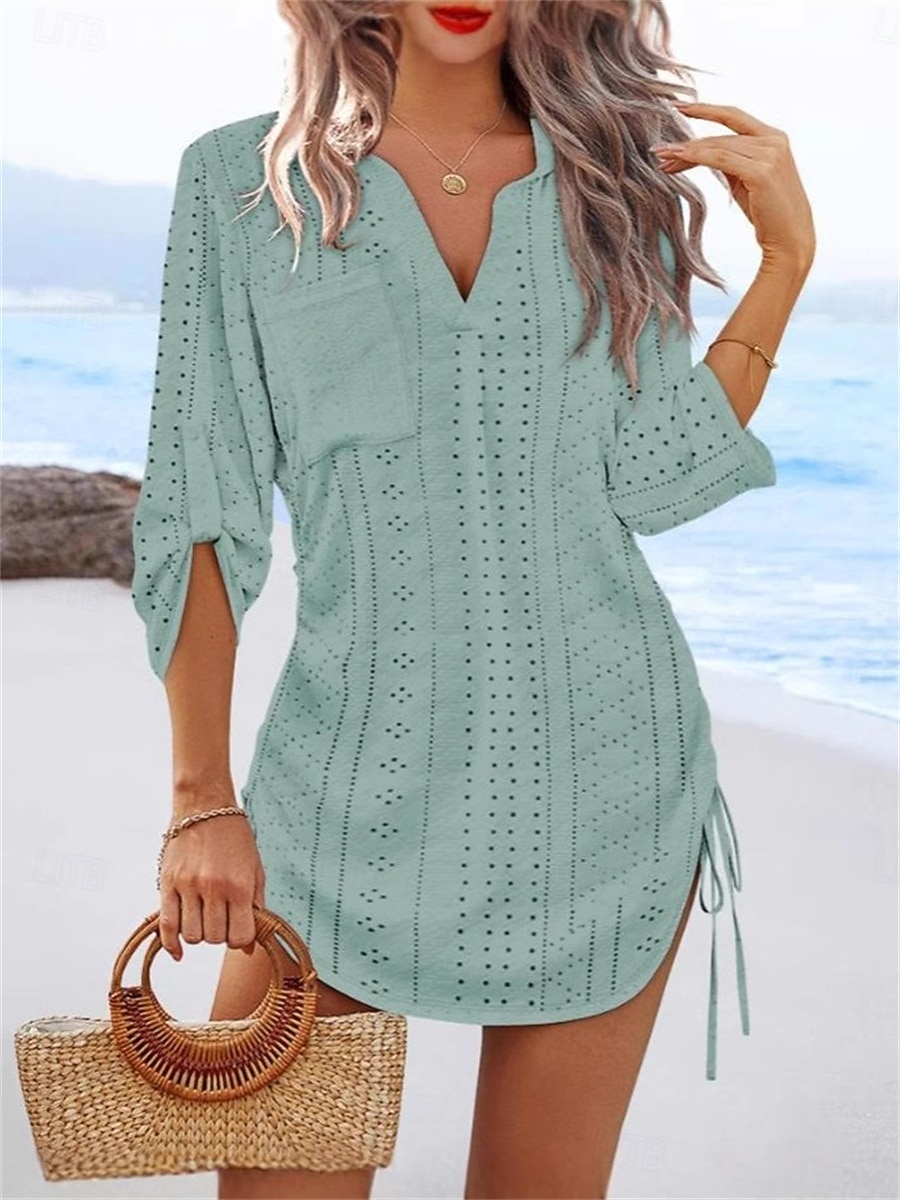 Women's Mini Dress Casual Dress Basic Casual Vacation Casual Daily Regular Fit Plain 3 4 Length Sleeve V Neck Green Summer Spring