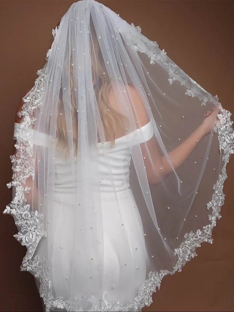 Uma Camada Contemprâneo / à moda Véus de Noiva Véu Catedral com Flor de Cetim Tule de 2025 por $43.99 –P1