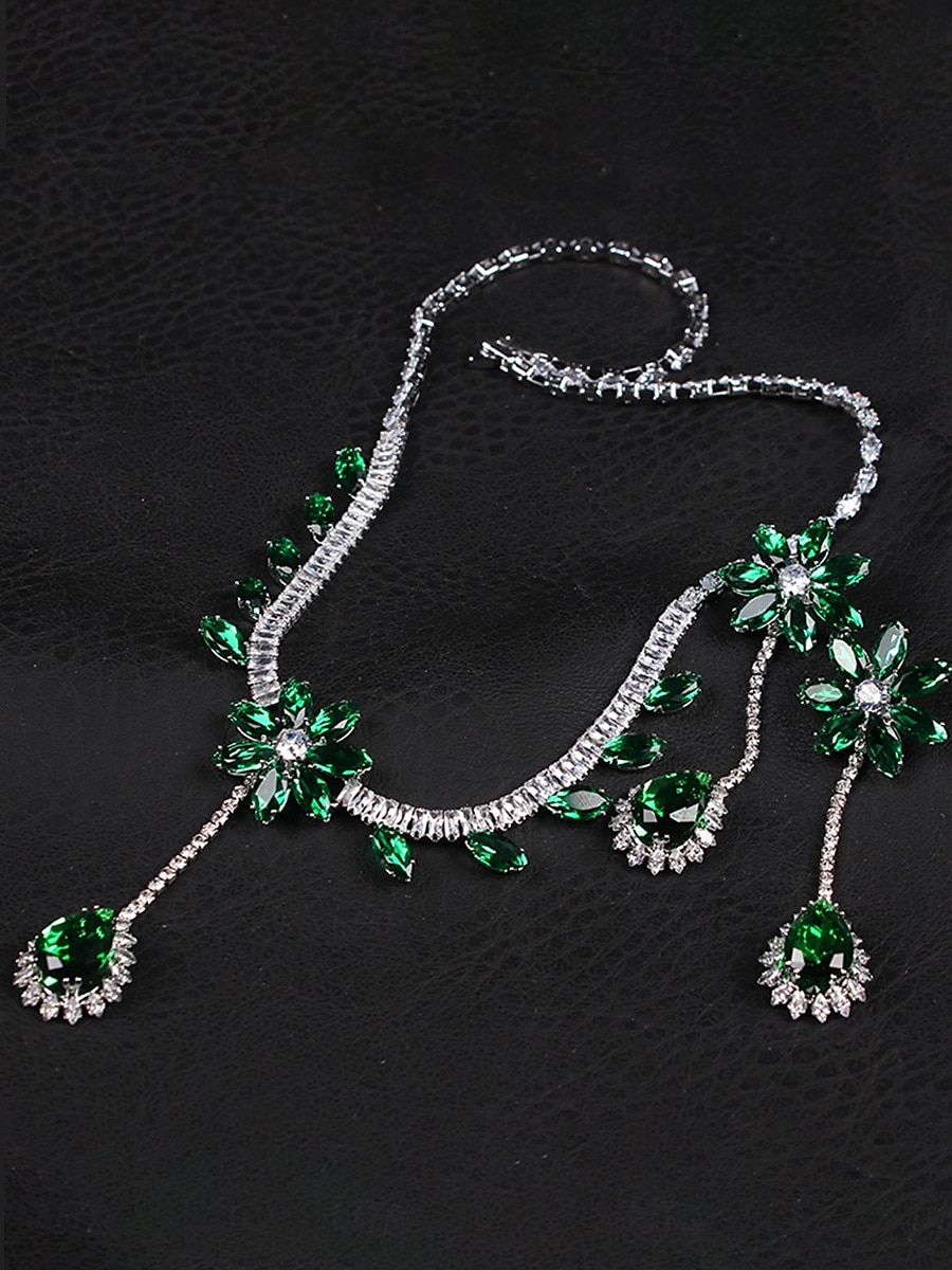 Parure de Bijoux 1 Vert Zircon Chrome Imitation de diamant 1 Collier Boucles d'Oreilles Femme Elégant Rétro Vintage Mode Le style rétro Classique Parure de Bijoux Pour Mariage Soirée de 2025 ? $34.99 –P4