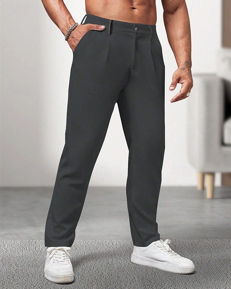 Hombre pantalones de traje Pantalones Chinos pantalones Pantalones plisados Botones Bolsillo Plano Comodidad Formal Fiesta Trabajo Moda Estilo clásico Caqui Claro Negro Microelástico 2025 - $23.99 -P7