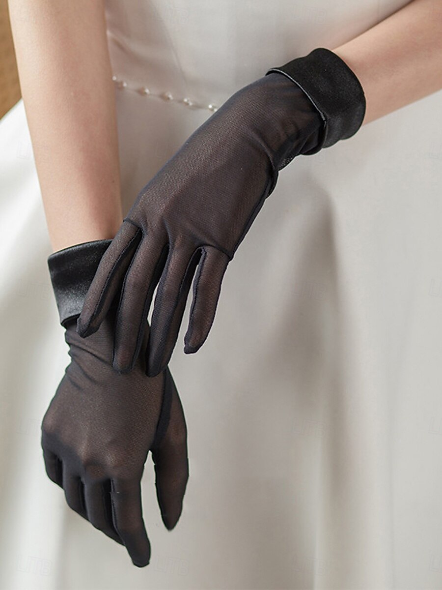 Gant en dentelle longueur poignet élégant  style classique avec couleur pure gant de mariage  fête de 2025 ? $17.99 –P1