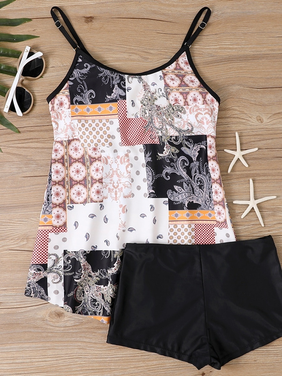 Kvinnors tankini 2-delad baddräkt Boho shorts mage kontroll hög midja smal rygglös semester strandkläder paisley U-hals ärmlösa baddräkter 2026 - $33.99 –P7