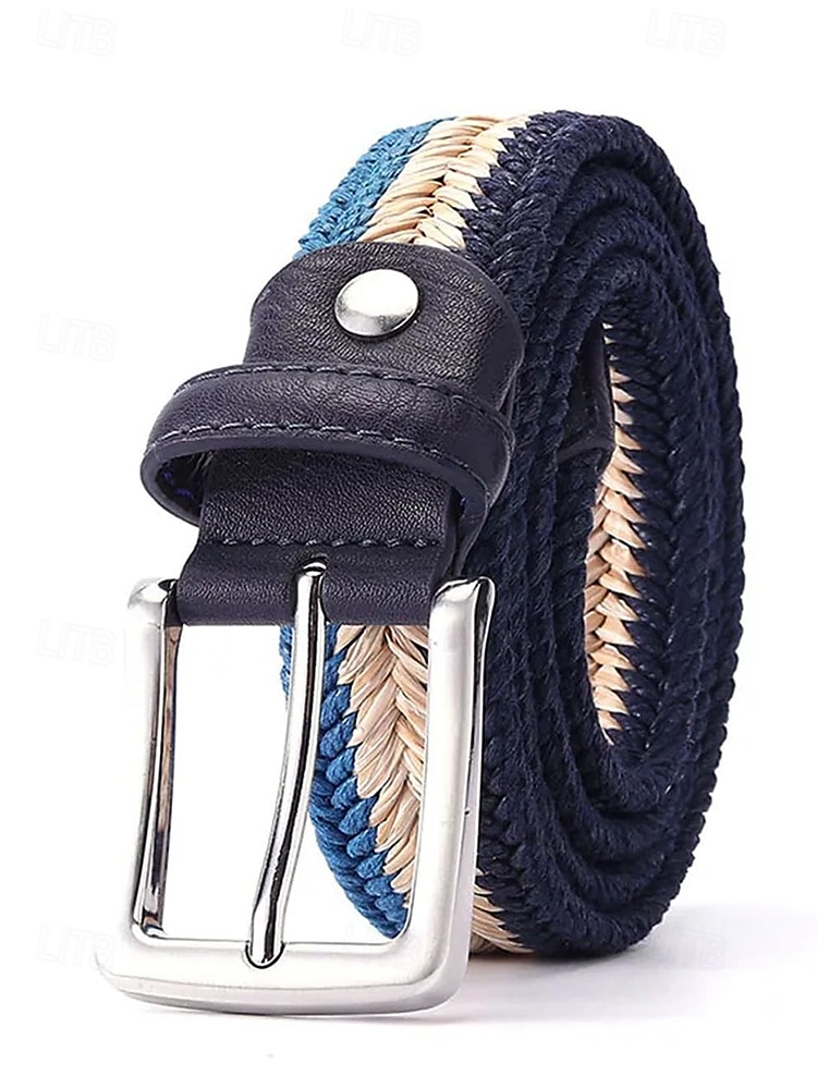 Men's Woven Braided Belt – Stylish and Durable Blue and Beige Design with Leather Accents, Adjustable and Comfortable for Casual or Formal Occasions 2025 - $18.99 –P3