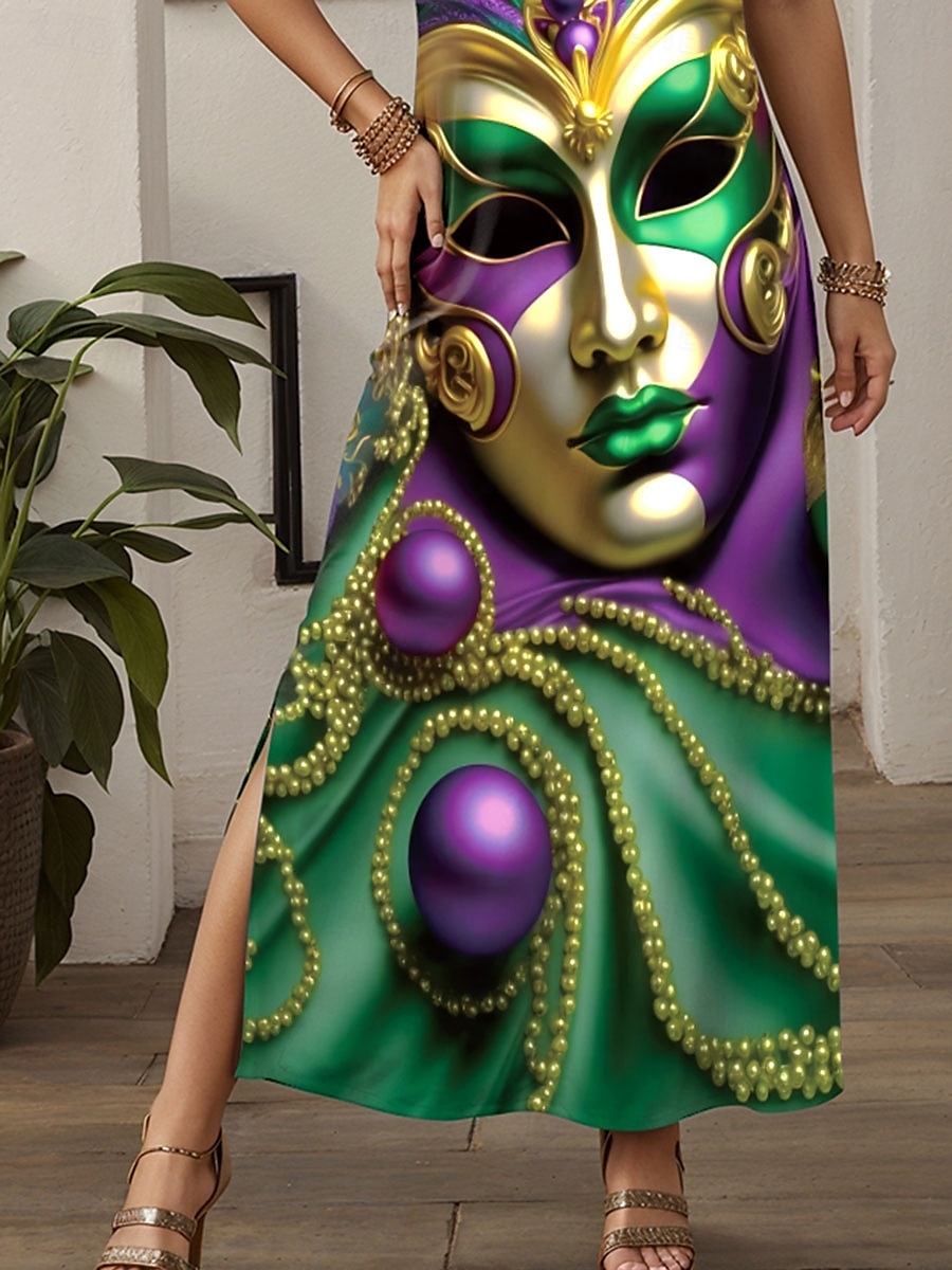 Carnival Women's Maxi Dress Sundress Shift Dress Summer Dress Vintage Drop Shoulder Cocktail Party Loose Fit Short Sleeve V Neck Green Summer Spring 2025 - $28.99 –P3