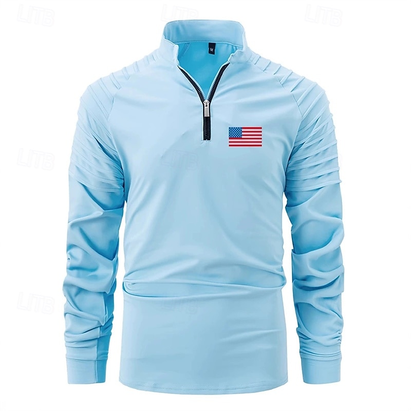Herren T Shirt Henley Hemd T-Shirt Langarmshirt Langarm Viertelreißverschluss Frühling Herbst Amerikanische US-Flagge Mode Designer Basic Gerafft Urlaub Straße Ausgehen Schwarz Weiß Rosa Top T-Shirt 2025 - $28.99 –P1
