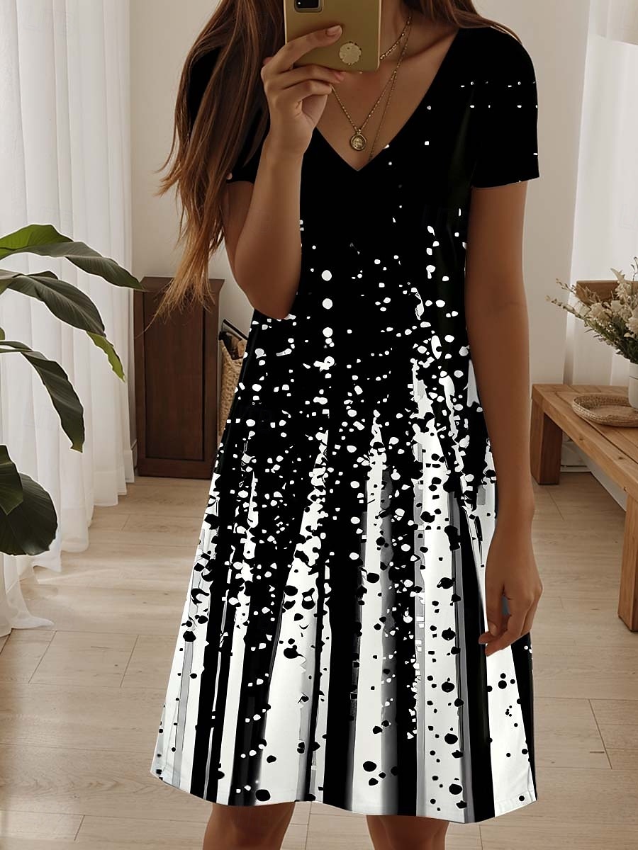 Női Mini ruha hétköznapi ruha Elegáns Stílusos Alkalmi Napi Normál Ombre Mértani Kockás Rövid ujjú Terített nyak Fekete és fehér Nyár 2025 - $23.99 –P1