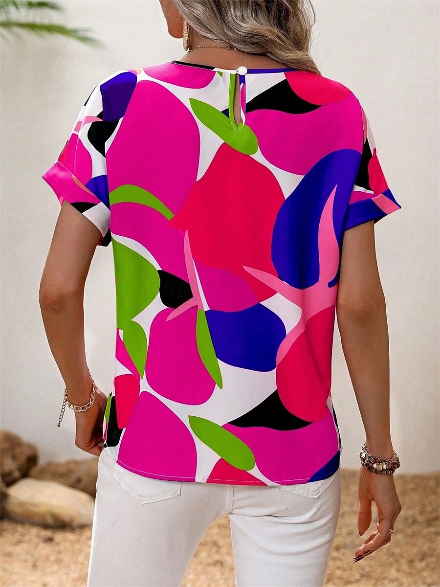 Dame Skjorte Bluse Grafisk Stilfull Fritid Kortermet Crew-hals Vanlige topper Daglig Ferie Ut på byen Trykt mønster Svart Gul Grønn Kakifarget Rose Rosa Sommer Vår 2025 - $24.99 –P2