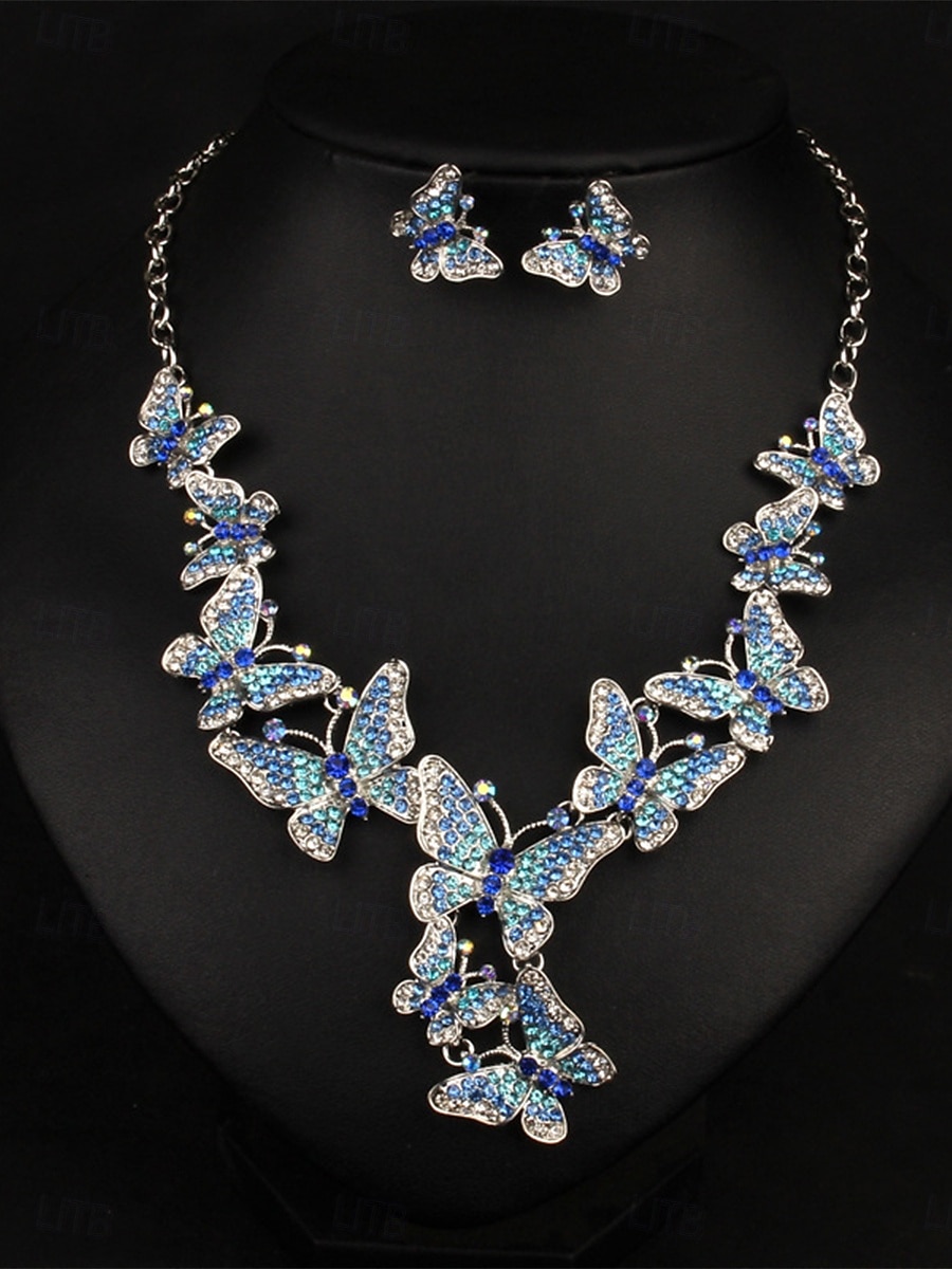 Juego de joyería traje de una pieza circonio cúbico cromo 1 collar aretes elegante mujer vintage moda estilo vintage clásico juego de joyería mariposa para fiesta de boda 2025 - $34.99 –P4