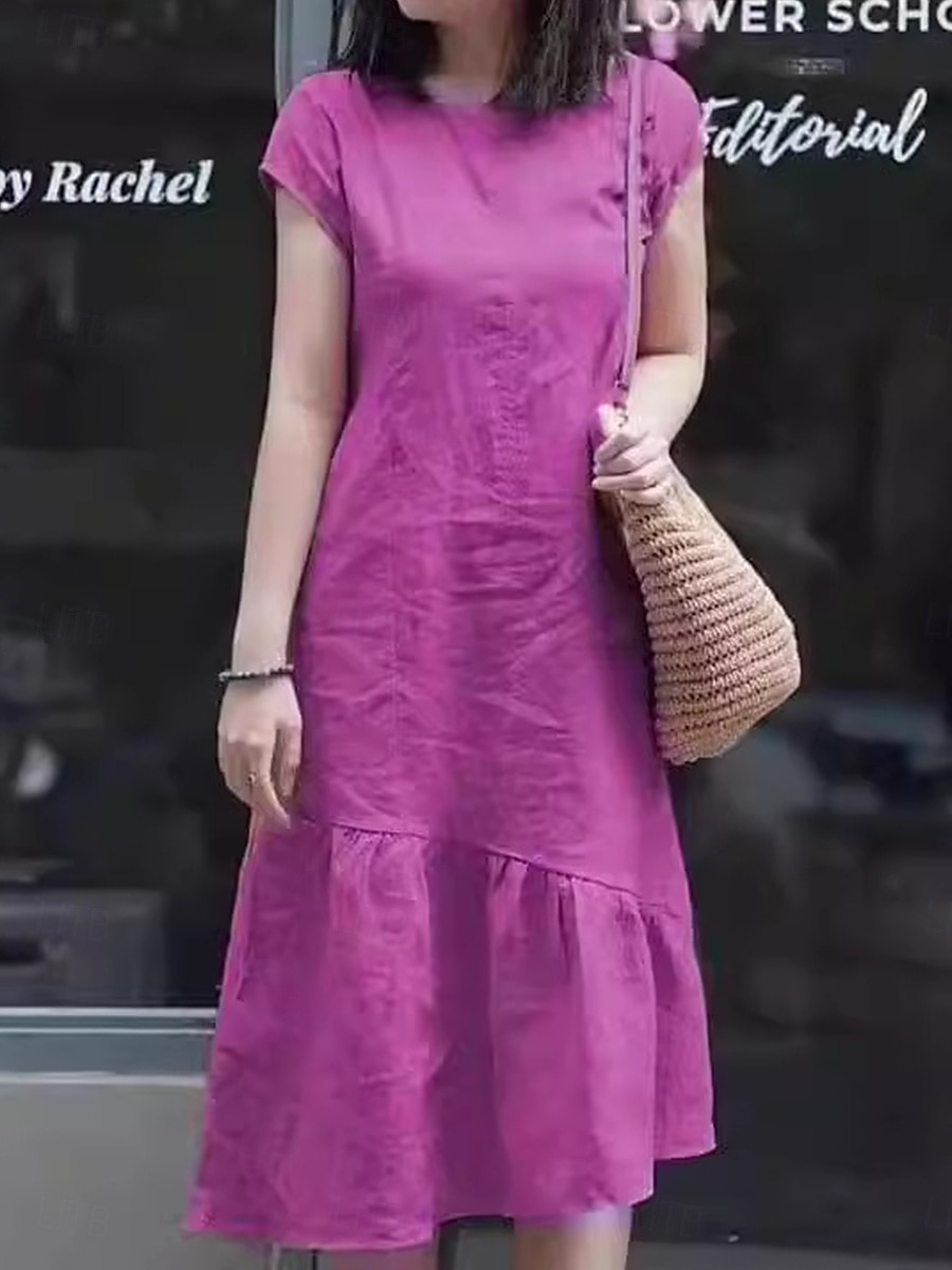 Femme Robe Maxi Robe casual Robe en coton et lin Robe Trapèze basique Décontractées Vacances du quotidien Standard Plein Manche Courte Col Ras du Cou Jaune Rouge Bleu Violet Eté de 2025 ? $21.99 –P4