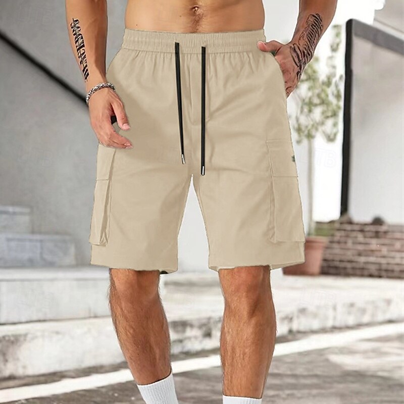 Homens Bermuda Cargo Calção Shorts de verão Com Cordão Cintura elástica Bolso multi Tecido Conforto Vestível Comprimento do joelho Ao ar livre Esporte Diário Moda Casual Preto Verde Claro de 2025 por $18.99 –P6