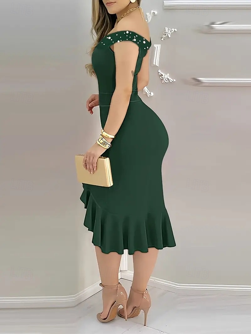 Women's Midi Dress Elegant Dress Off The Shoulder Dress Elegant Sleeveless Regular Fit Solid Color Sleeveless Off Shoulder Blue Black Pink Red Summer 2026 - $24.99 –P10