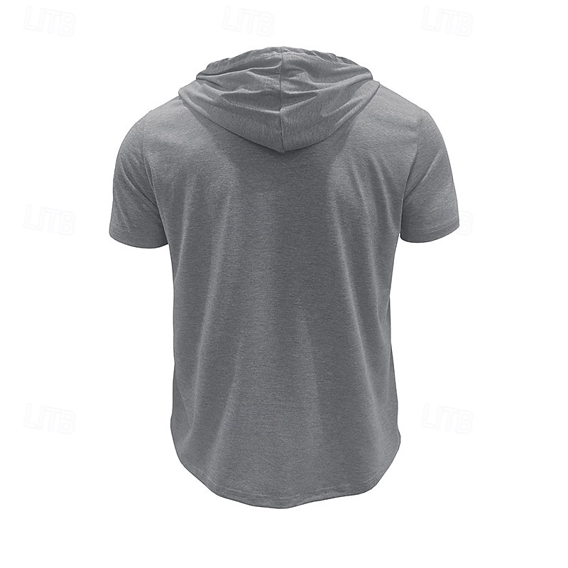 Men's T Shirt Henley Shirt Tee Short Sleeve Shirt Short Sleeve Hooded Henley Summer Spring Color Block Fashion Designer Basic Drawstring Vacation Street Going out Black Khaki Light Grey Top Tee for 2025 - $26.99 –P12