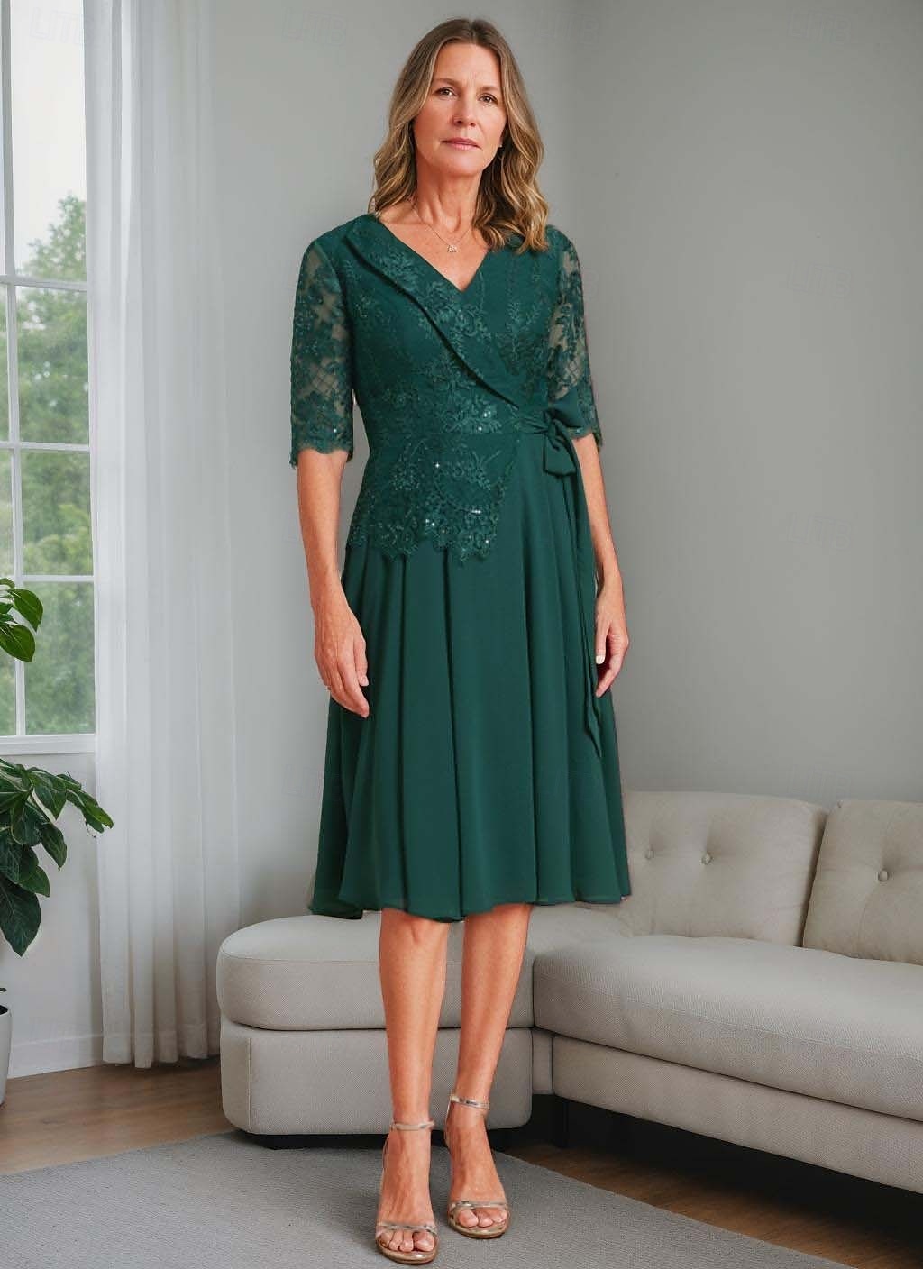 A-linie šaty matka nevěsty blazer šaty elegantní vintage jednoduchý V výstřih čajová délka chiffon poloviční rukáv sako šaty s krajkovou aplikací 2025 - $167.99 –P1