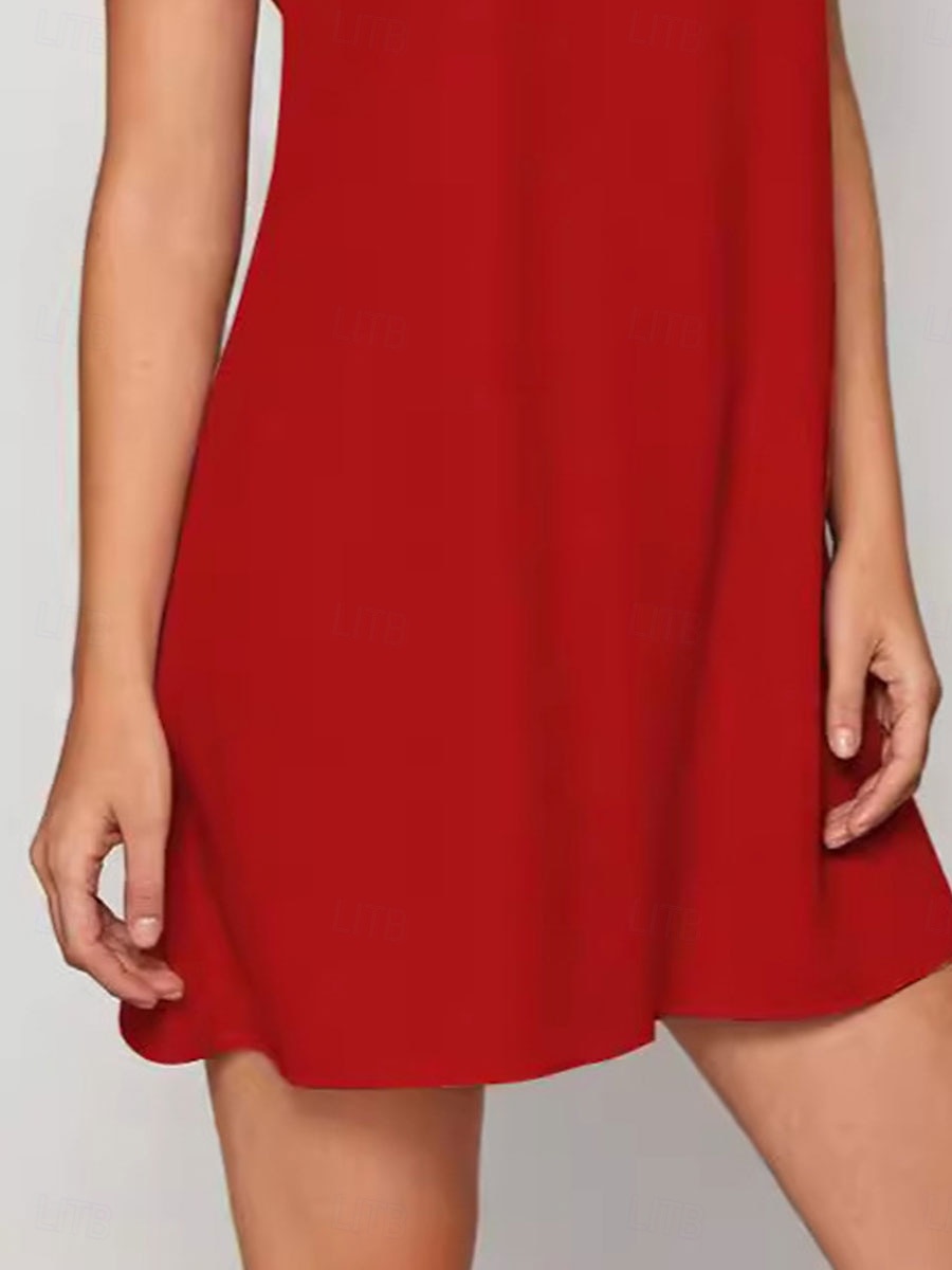 Ženské mini šaty tričkové šaty tee šaty shift šaty A-line šaty jednobarevné puff sleeve šaty neformální dovolená každodenní regular fit grafické krátký rukáv kulatý výstřih černá červená tmavě zelená 2025 - $18.99 –P2