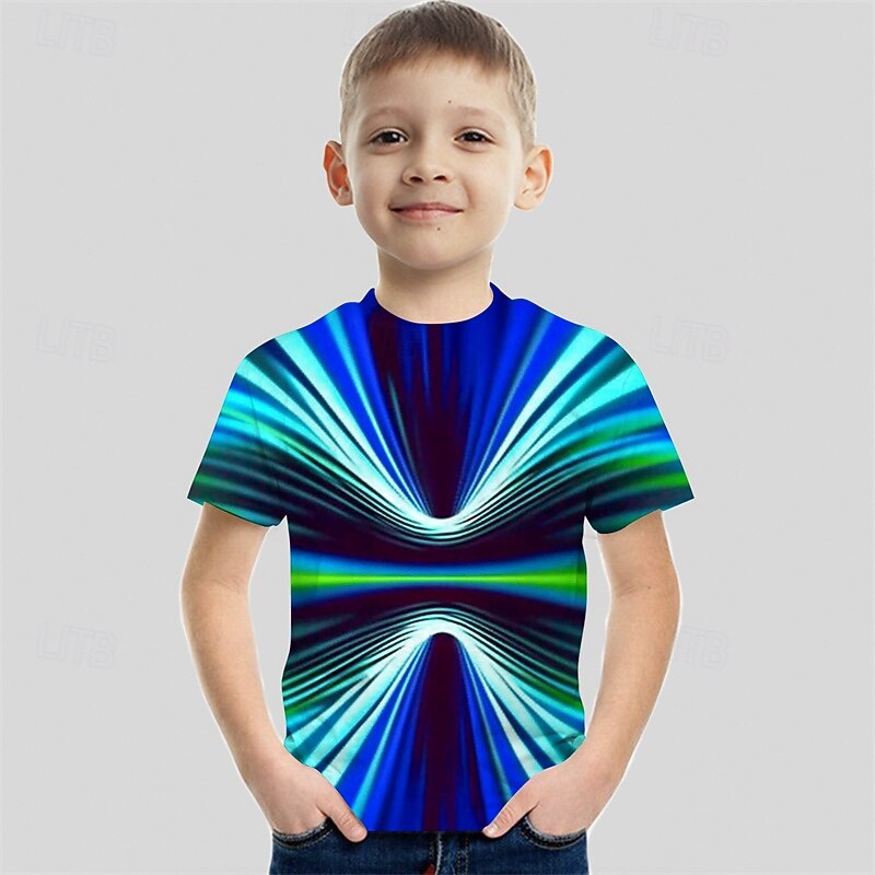 Para Meninos 3D Gráfico Listrado Camisa Camiseta Manga Curta Verão Primavera Moda Básico Infantil 4-12 anos Gola Redonda Ao ar livre Casual Diário Normal de 2025 por $11.99 -P2