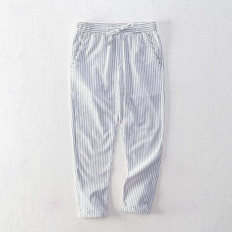 Herr Långbyxor Casual byxor Ficka Snörning Elastisk midja Rand Komfort Andningsfunktion Semester Dagligen Helgdag Mode Streetwear Svart Vit 2025 - $30.99 –P5